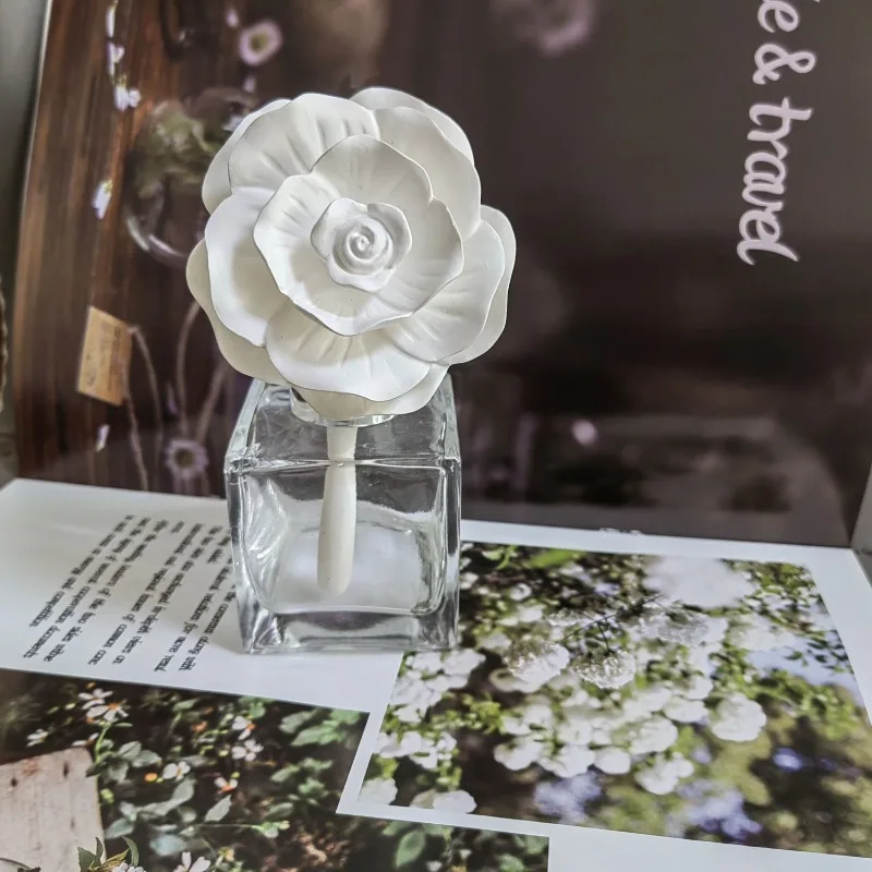 

Ceramic Rose Flower with 100ml Glass Bottle Home Decoration for Office Bedroom, Can be used with Aroma Oil as Ceramic Diffuser