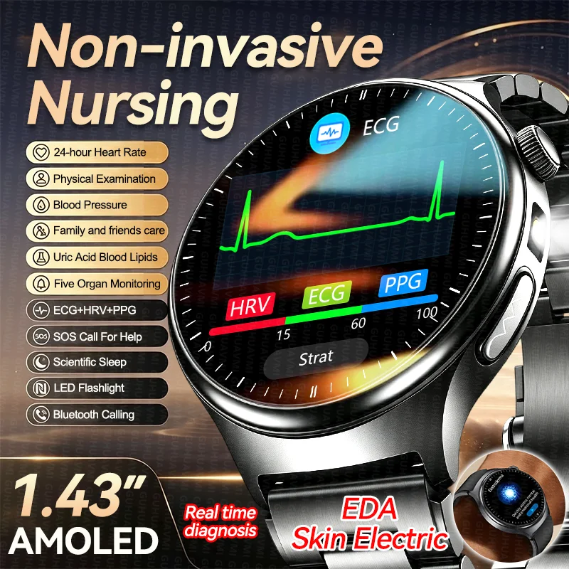Nouvelle Montre Connectée 2026 Non Invasive pour Hommes et Femmes, avec Mesure de l'Acide Urique, des Lipides Sanguins, ECG, EDA (Électrocardiogramme d'Électroderme), Pression Artérielle des Cinq Organes, Température Corporelle ECG+PPG, et Examen Physique, Écran AMOLED HD, Appel Bluetooth
