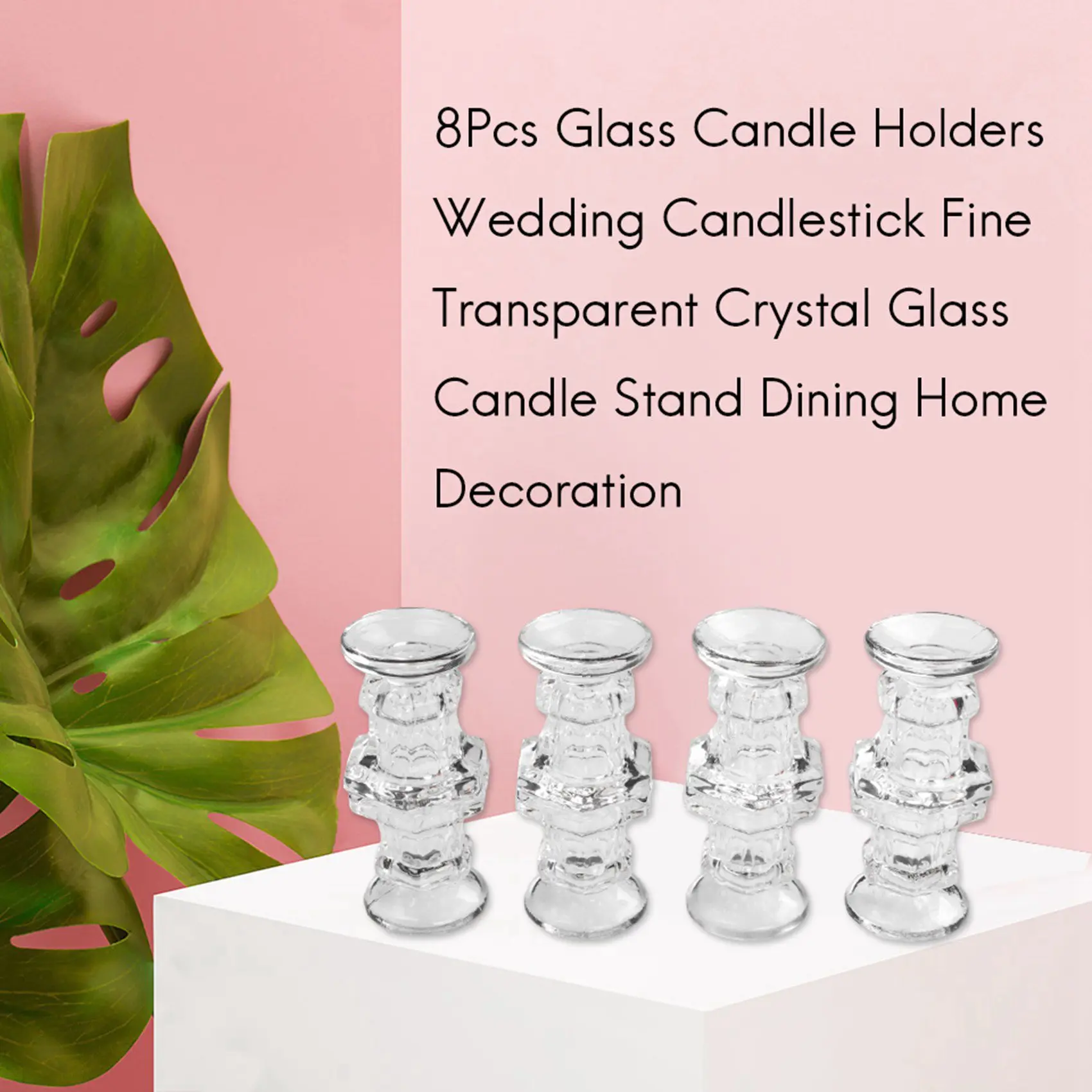 AA77 NEW 8Pcs Glass Candle Holders Wedding Candlestick Fine Transparent Crystal Glass Candle Stand Dining Home Decoration
