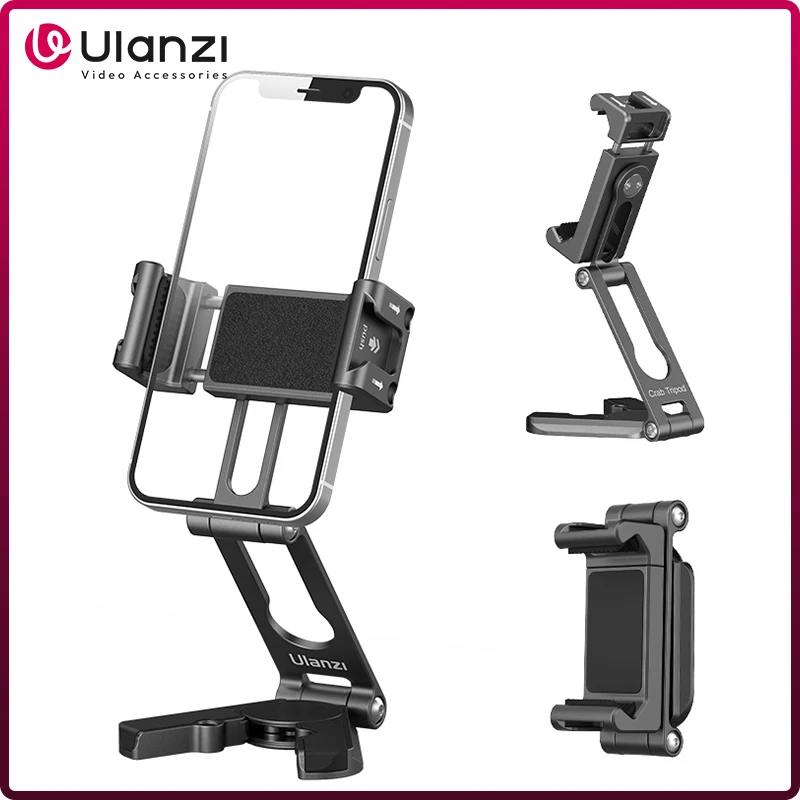 Ulanzi Universal Crab Phone Tripod Holder Z Clamp Desktop Stand 360° Rotation with 1/4'' Cold Shoe Arca Mount Mic Video Light