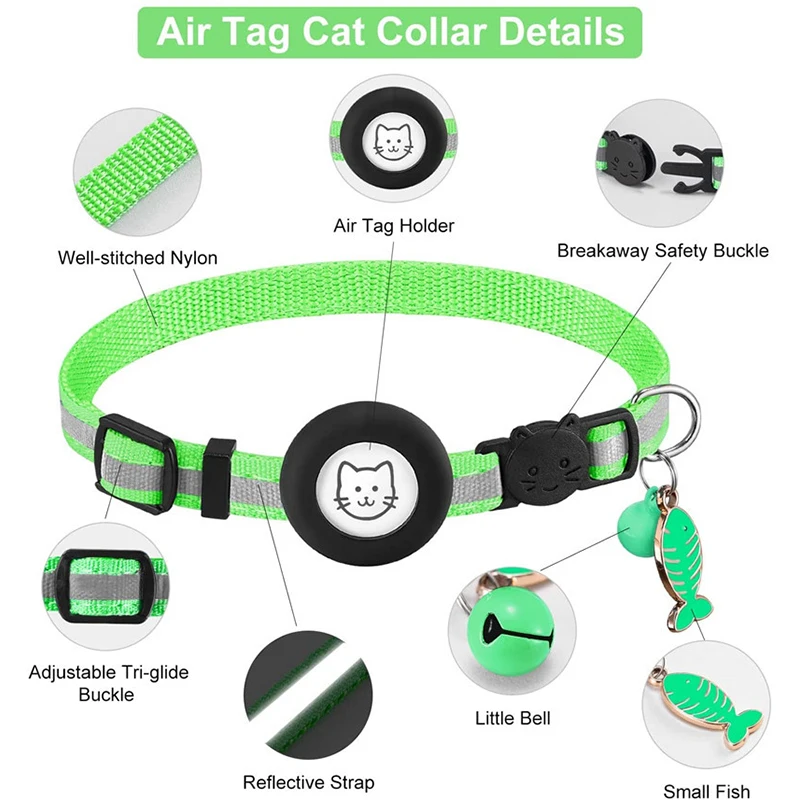 قابل للتعديل عاكس نايلون Airtag طوق الحيوانات الأليفة ، حامل Airtags التفاح ، اكسسوارات مكافحة الضياع ، القط والجرو