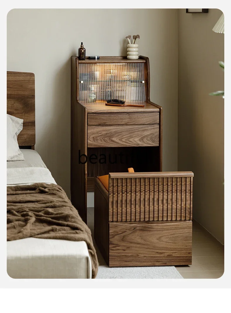 Nordic simple modern black walnut small apartment dresser integrated cosmetic table bedside storage storage cabinet