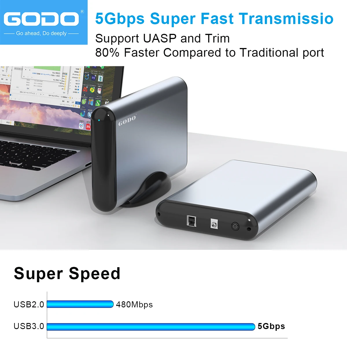 GODO Zewnętrzna obudowa dysku twardego 3,5 cala dla 2,5 3,5 SATA HDD SSD, USB 3.0 do aluminiowej obudowy dokującej dysku twardego ze stojakiem 18 TB