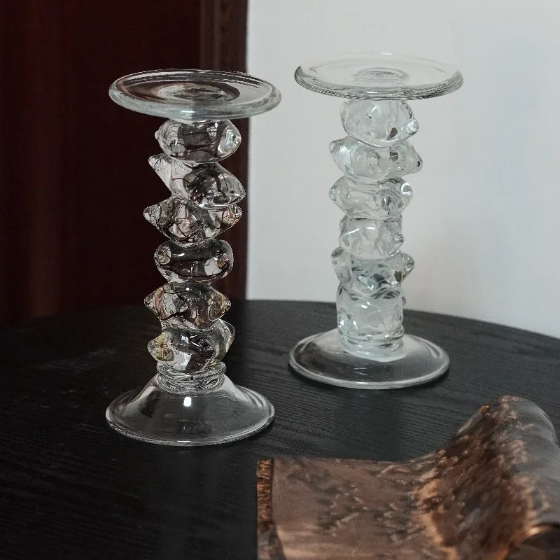Medieval Candlestick Handmade Glazed Candlesticks Retro Geometric Art Home Decoration Ornament Candle Holders Room Decor