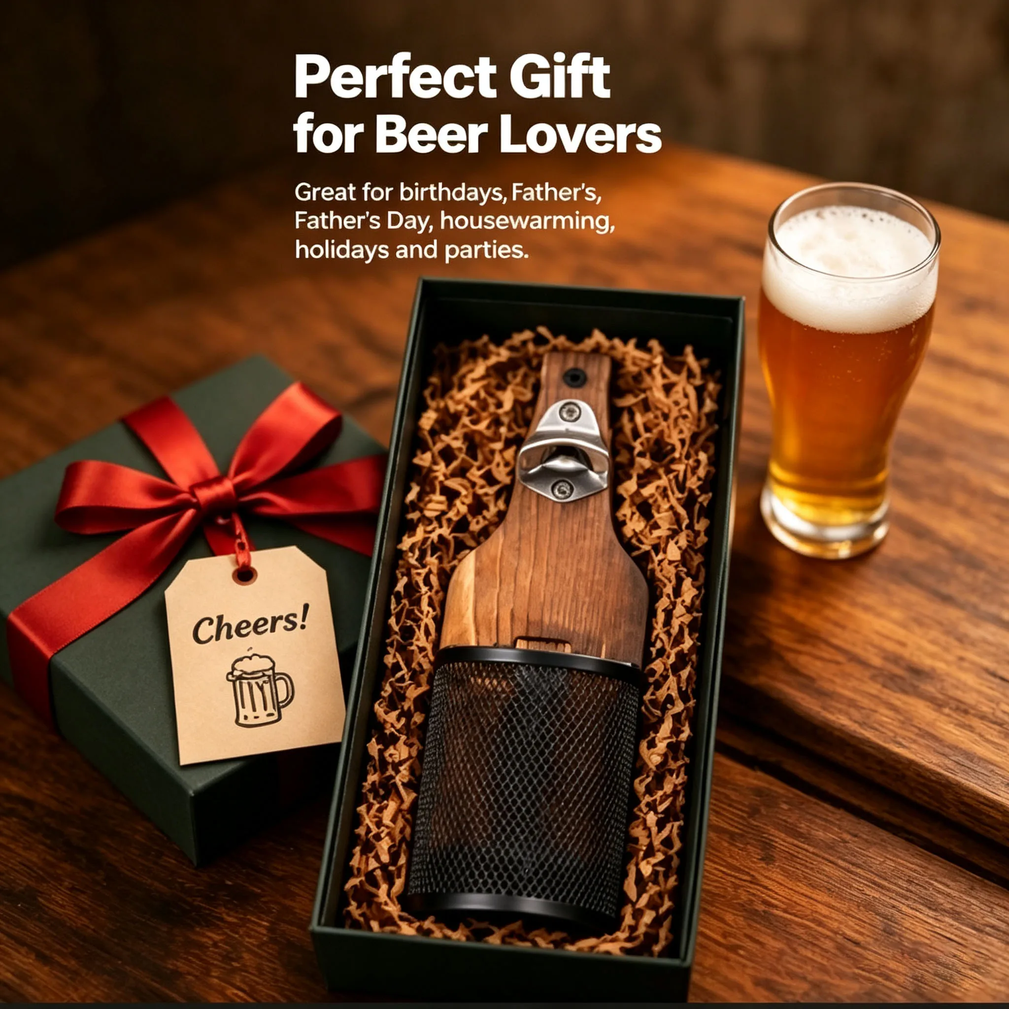 Vintage Wood Wall Beer Opener with Cap Storage Basket Retro Bar Wall Decoration for Kitchen Backyard BBQ Gift for Beer Fans 3
