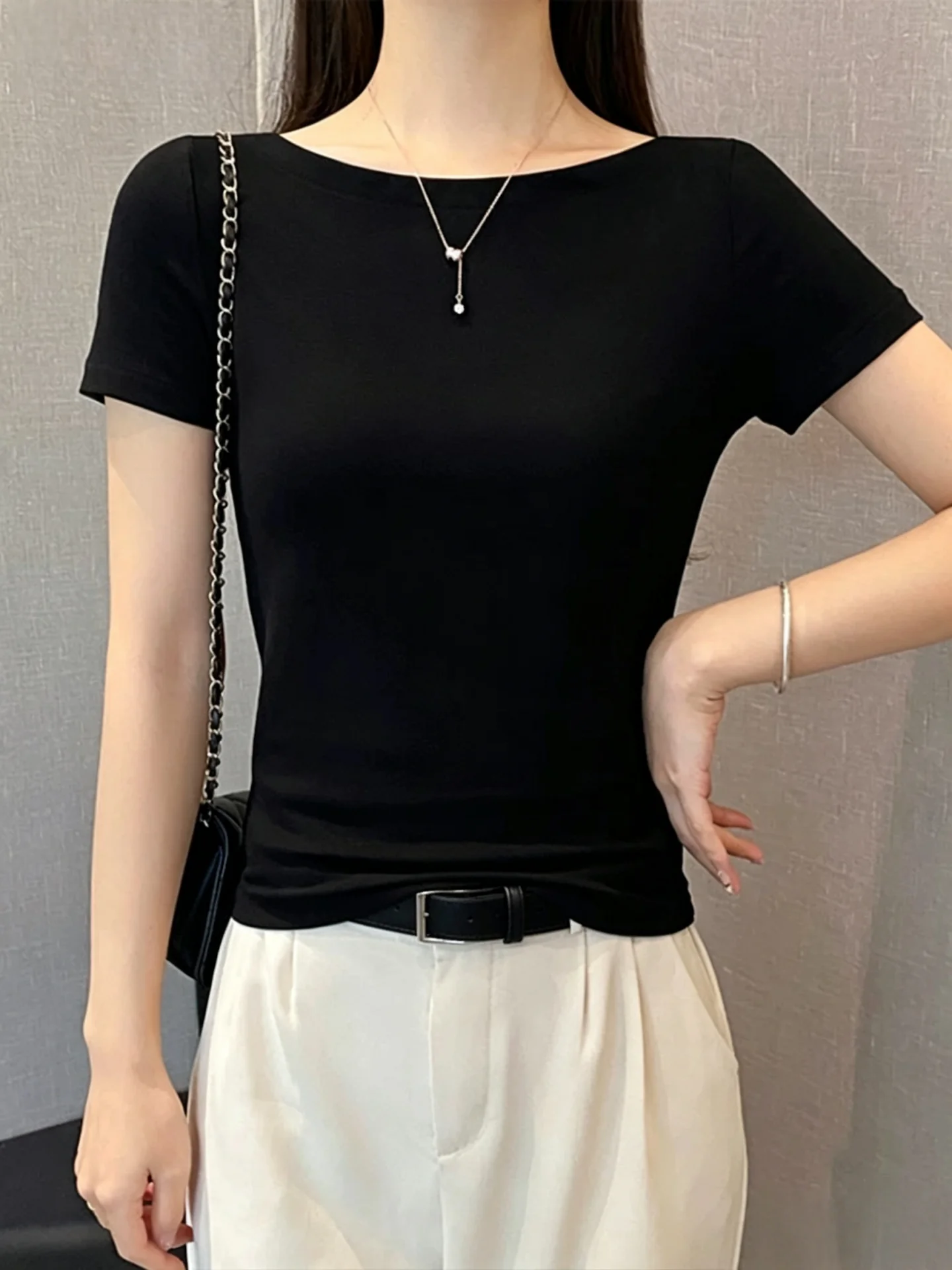 

Summer New Women's Short Sleeve T-Shirt 95 Cotton One Shoulder Slim Fit plus Size Comfortable Breathable Casual Top