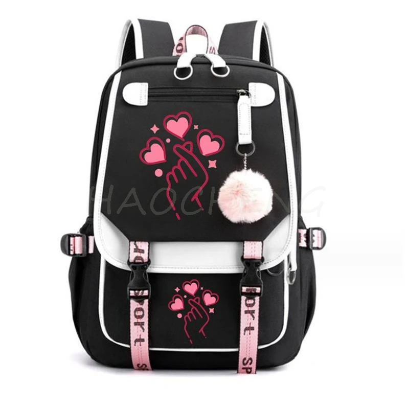 Cute Heart Patterned Printed Backpack For Adults Large Capacity Patchwork School Bags Travel Daily Girls Boys USB Mochilas Gift