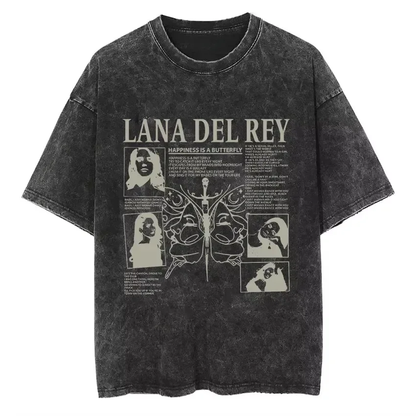 

Famous Singer Vintage Washed Lana Del Rey Sailing Retro Style Short Sleeve T-Shirt Men Women Hip Hop Oversized Tees Streetwear