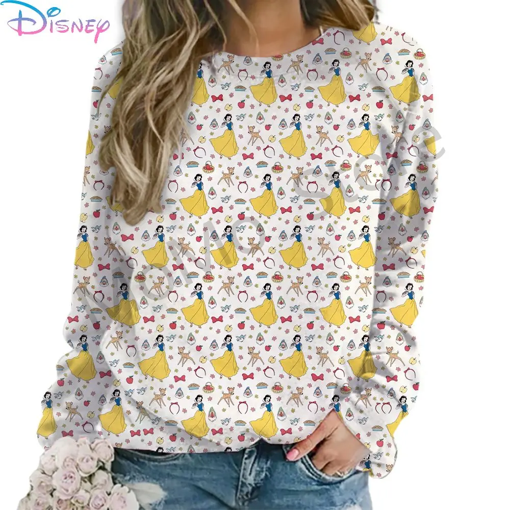 Disney Princess Women\'s Long Sleeve Sweatshirts O Neck Autumn Fashion Streetwear Kawaii Clothes 3D Print Party 2024 Street Wear