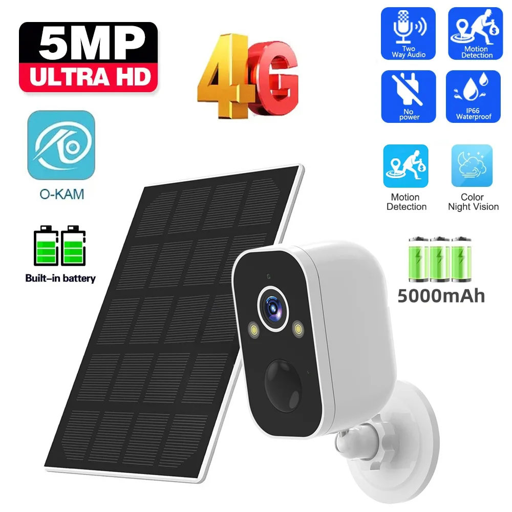 

64GB 5MP Solar Wifi Camera Outdoor Video AI Human Detection Two Way Audio Surveillance Security CCTV IP Cameras With Solar Panel