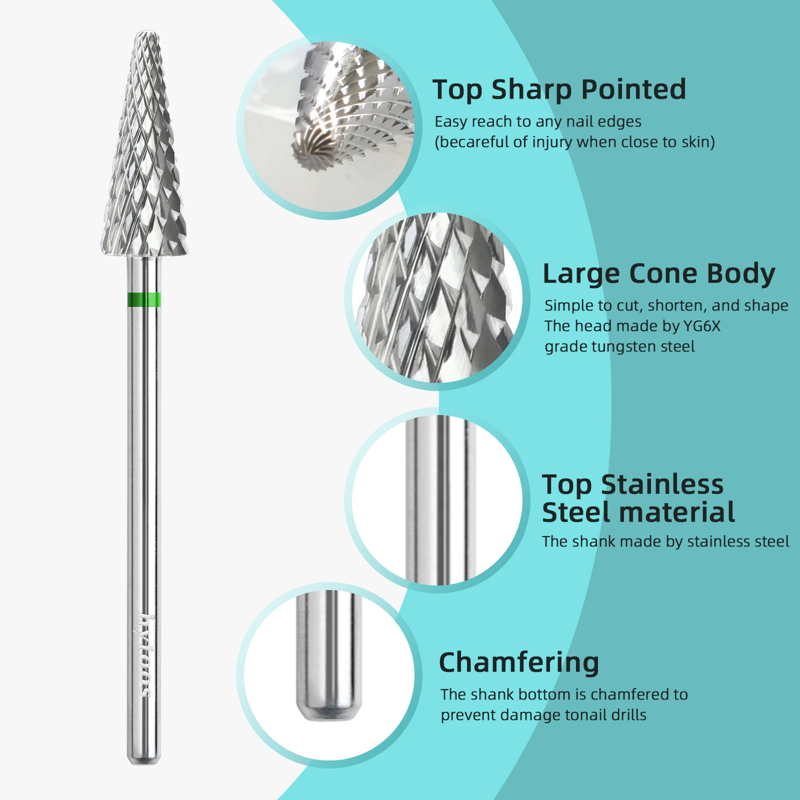 Hytoos-コーンシェイプネイルドリルビット、マニキュアロータリーバリ用の超硬フライスカッター、電動ドリルアクセサリーツール、3 "、32"