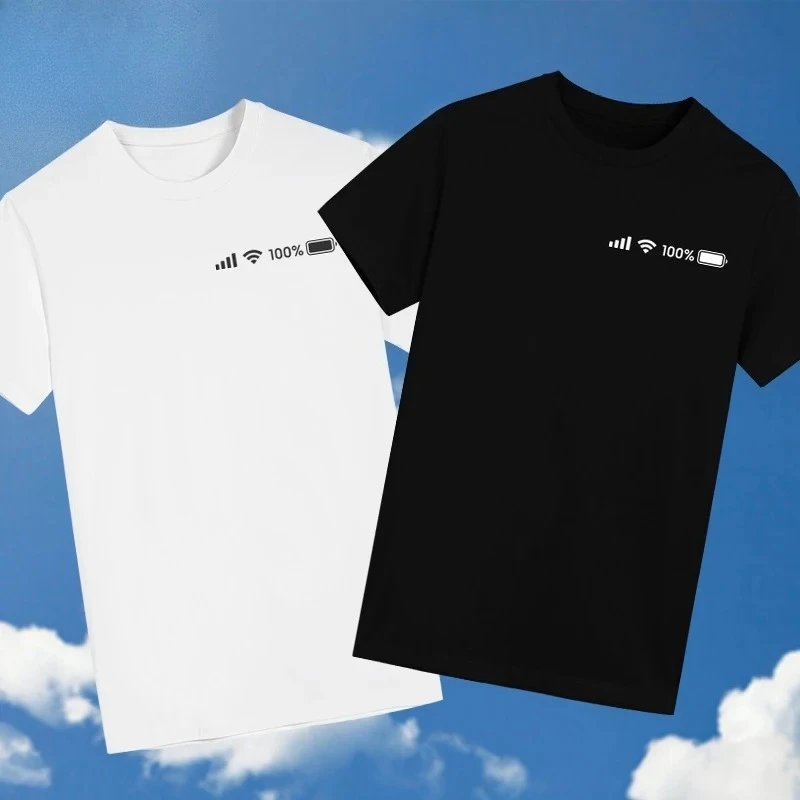 2025 quotidien pleine durée de vie de la batterie T-Shirt à manches courtes Signal complet panne de courant pourcentage un T-Shirt à manches courtes Vintage décontracté hauts