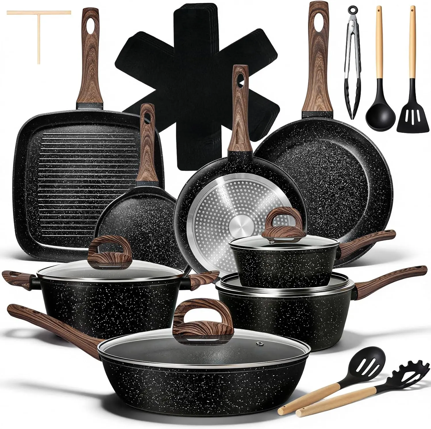 

25-Piece Ceramic Nonstick Cookware Set, Induction Compatible, PFAS-Free, Large Capacity Frying Pans & Saucepans
