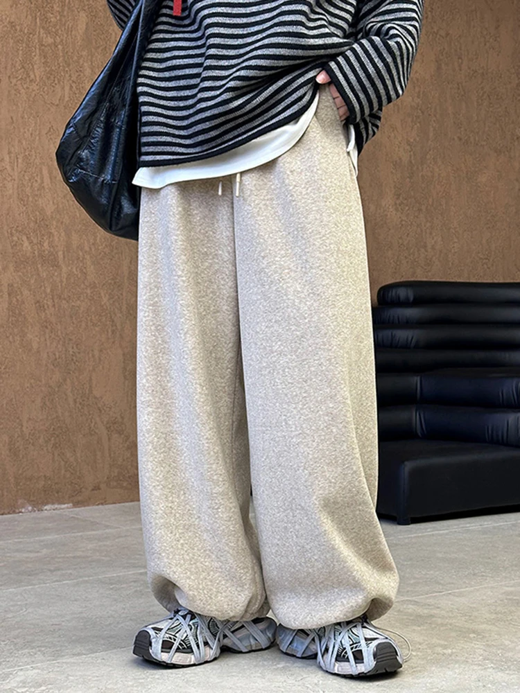 [LANMREM] Casual Loose Thick Warm Pants For Women Elastic High Waist Leg Trousers Warm Clothing Female 2024 Winter New 26C1109