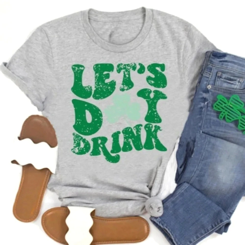 Retro St Patricks Day Shirt Vintage St Patricks Vibes Shirt Let's Day Drink Tees Irish Party Y2k Top Vintage Lucky Women Clothes