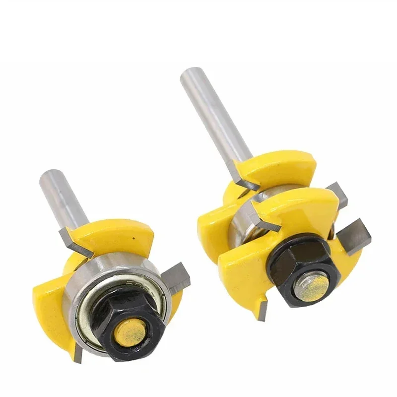 

2Pcs 1/4" Shank Tongue & Groove Router Bits 3/4" Stock 3 Teeth T-shape Tenon Milling Cutter for Wood Woodworking Tools