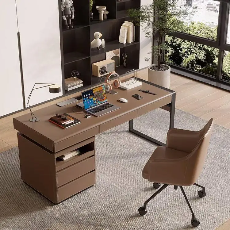 Desk Light Luxury Saddle Leather Table Modern Minimalist Designer Desk Italian Minimalist Book