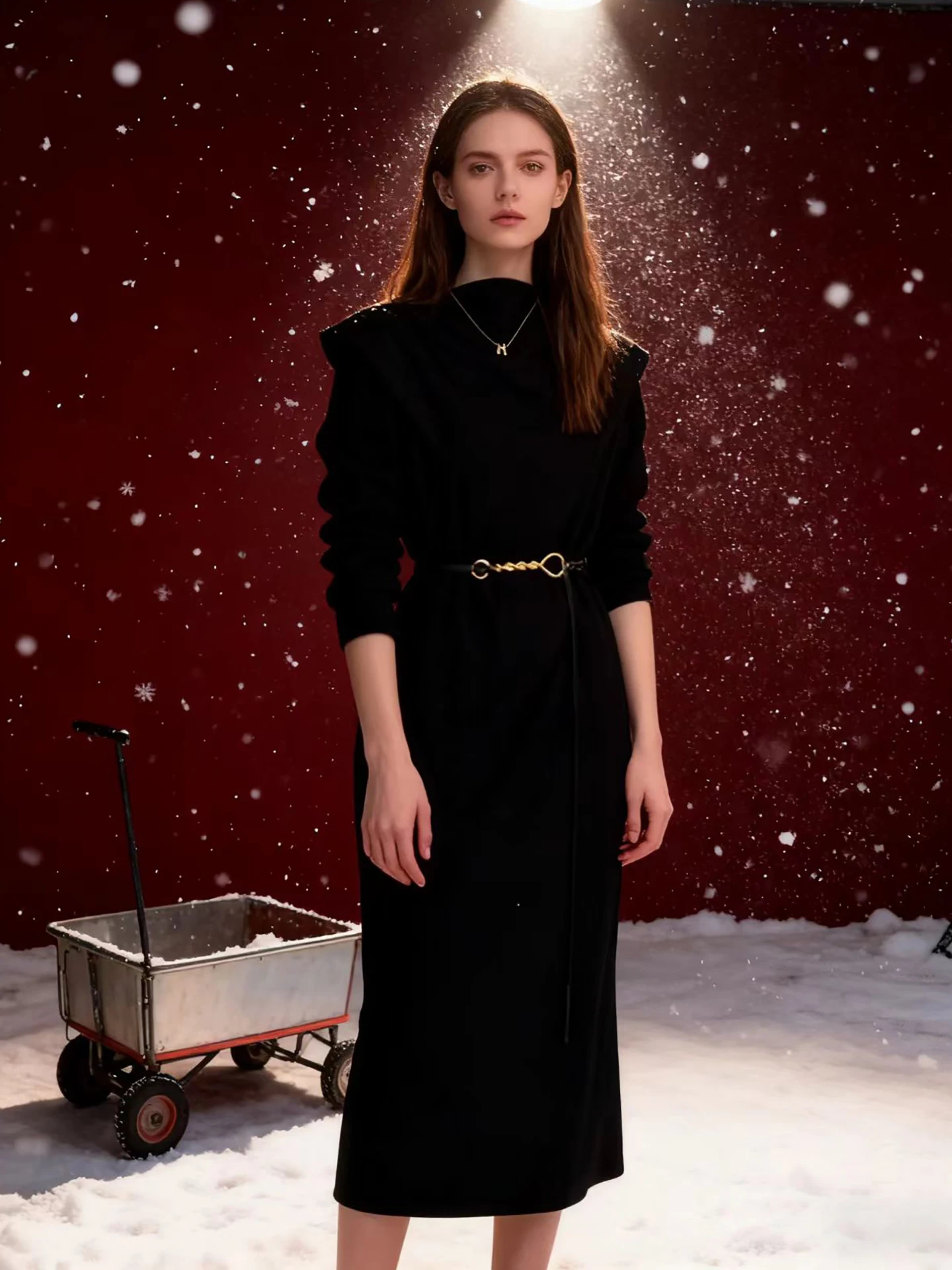 

Платье с эффектом похудения и утягивающим поясом, осень-зима 2025, новая коллекция, для офиса, длинное, серия HUAAPPUW High-End