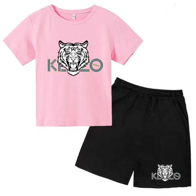 Kids Tiger Cute Charming Print T-shirt Clothing 3-12Y Top+Shorts 2P Boys Girls Toddler Birthday Gift Sunshine Sports Casual Set