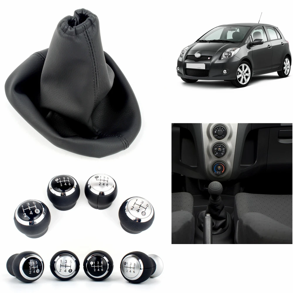 

For TOYOTA YARIS II 2 MK2 2005 2006 2007 2008 2009 2010 2011 Car-styling 5/6 Speed Gear Stick shift knob Level leather Boot