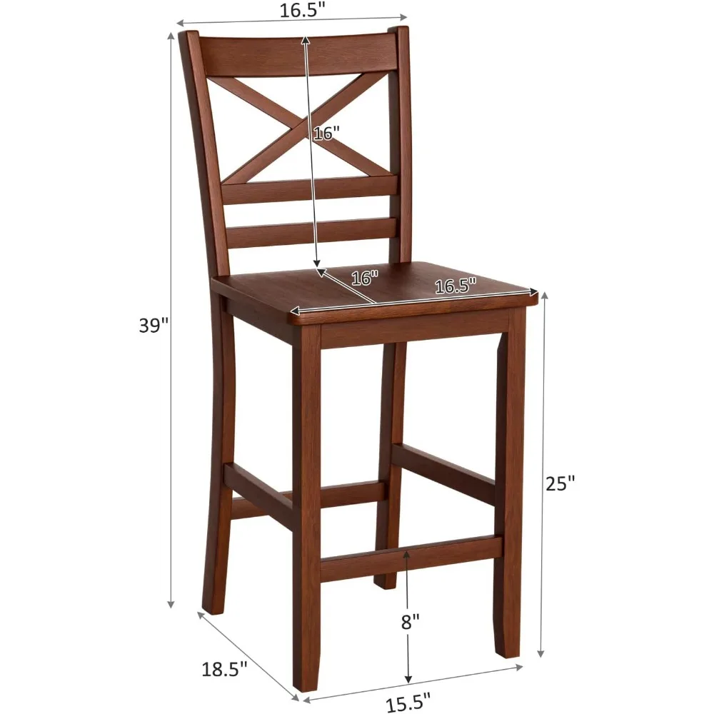 Tabourets de bar, chaises de comptoir de cuisine antiques de 25 po avec dossier en bois en forme de X et pieds en bois d'hévéa