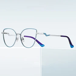 Fashion Cat Eye Women New Alloy Glasses Frame with Recipe Flexible Temple Hinges Prescription Woman Female Eyewear Stylish Specs
