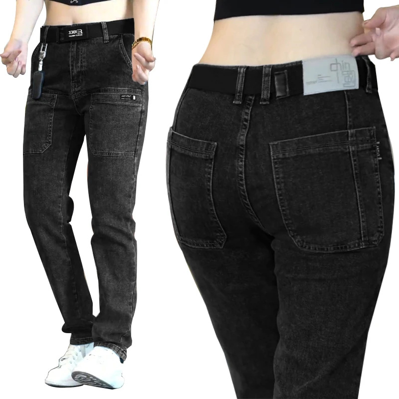 Korean Version Slim Multiple Pockets Jeans Women，High Quality Thick Spring And Autumn Casual Couple Jeans For Men