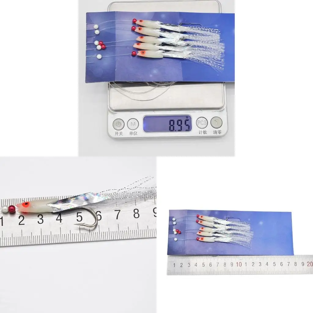 Q39E 5x Feathers Fishing Lures Saltwater Luminous Fishing Hook for Bass Trout Walleye