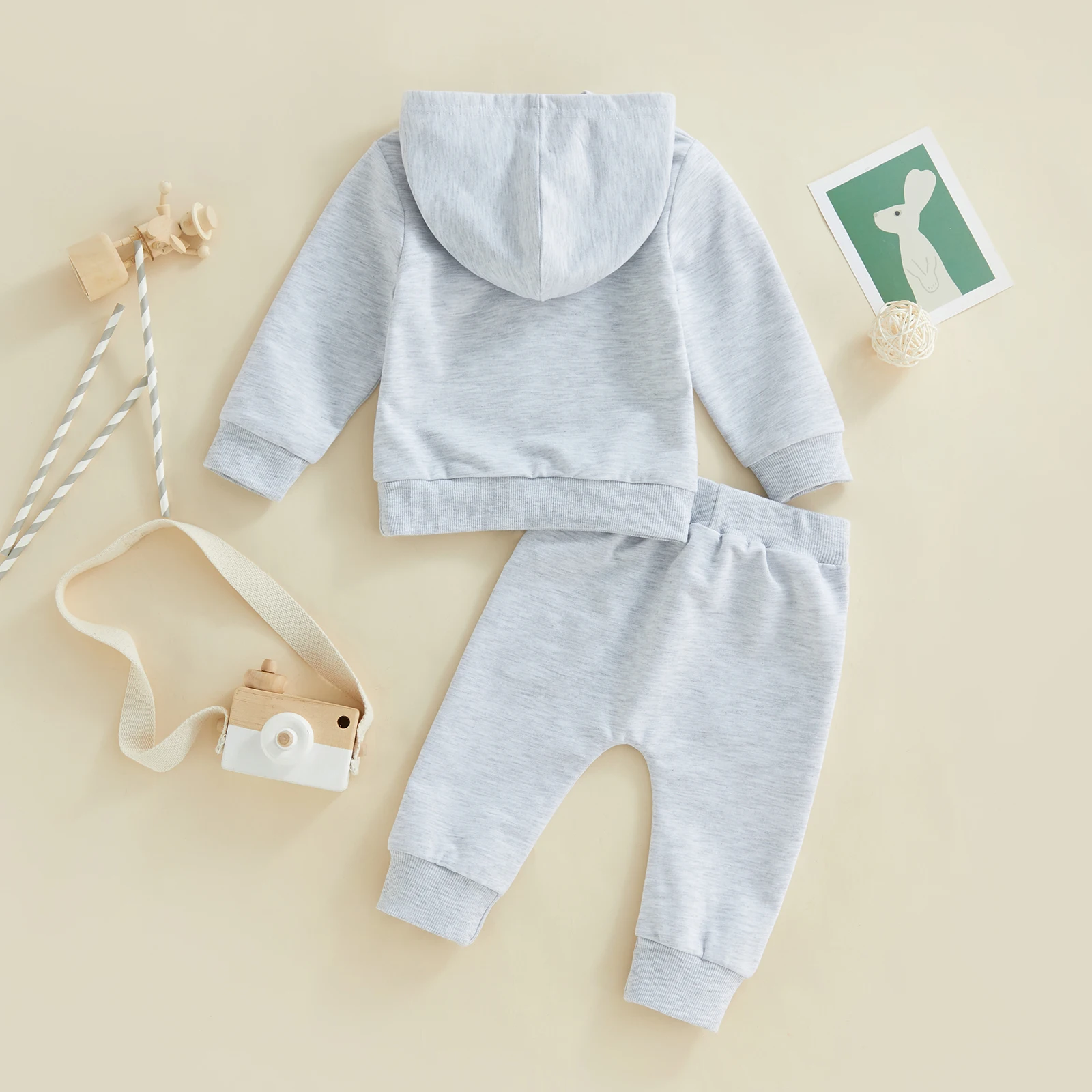 Kids Girls Boys 2 Pieces Outfits, Letter Pattern Hooded Long Sleeve Hoodies Tops + Drawstring Elastic Waist Long Pants Set