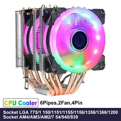 Wentylator chłodzący CPU RGB 4Pin PWM 4/6 rury grzewcze chłodzenie procesora CPU wentylator do komputera Intel LGA 2011 1200 1150 1151 1155 X79X99 AM3 AM4