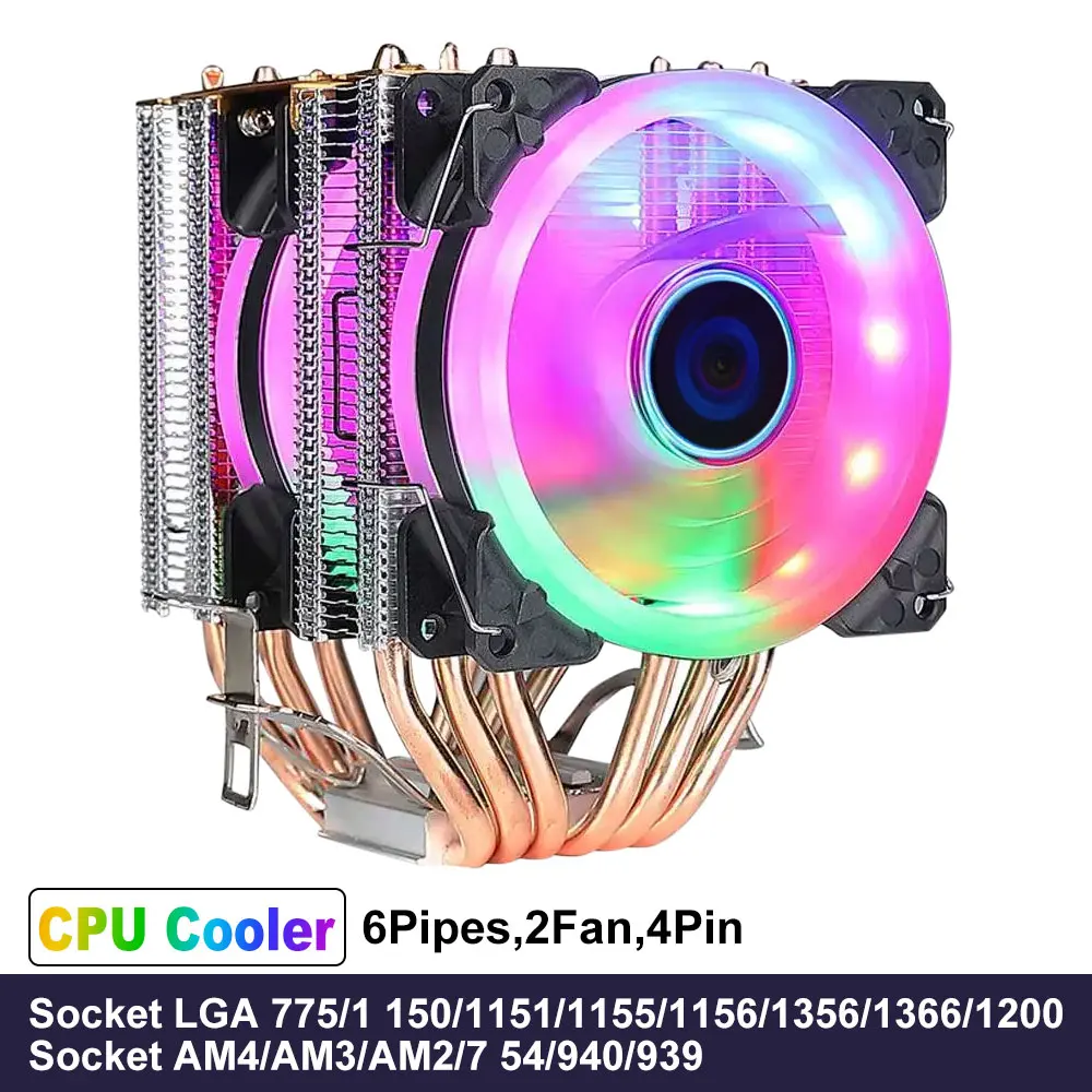 CPU Cooling Fan RGB 4Pin PWM 4/6 Heat Pipes CPU Cooler radiator PC Fan Intel LGA 2011 1200 1150 1151 1155 X79X99 AM3 AM4