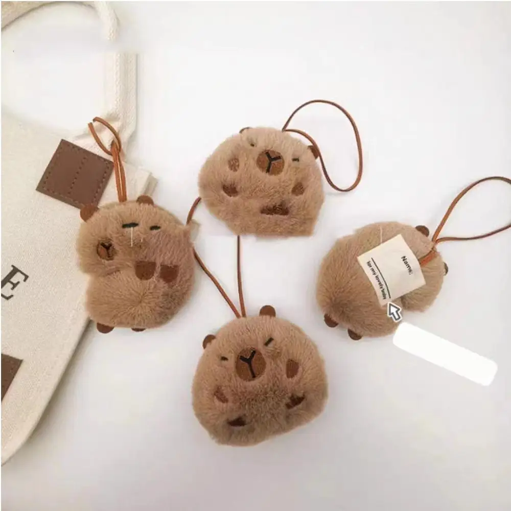 Kawaii Cartoon Capybara Plush Keychain Plush Stuffed Soft Bag Name Tag Toys Guinea Pig Pendant Backpack Decor