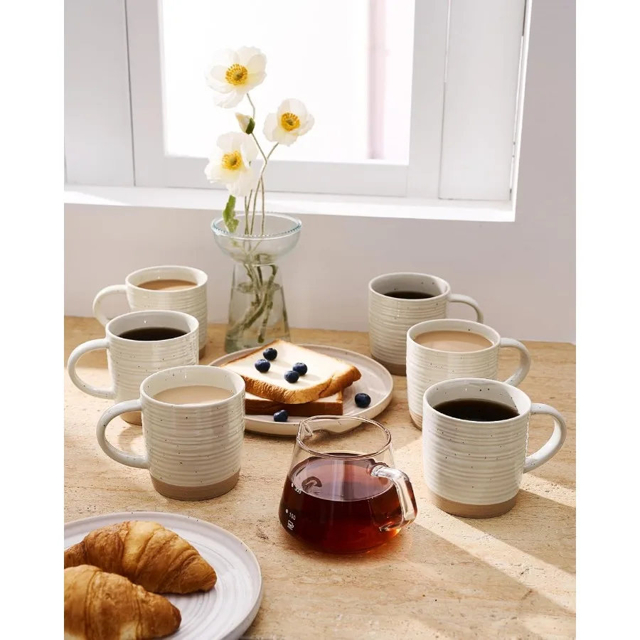 Conjunto de 6 canecas de café cerâmicas com alça, capacidade de 13 onças para café, chá, cacau, leite, série constelação em bege, ideal para casa