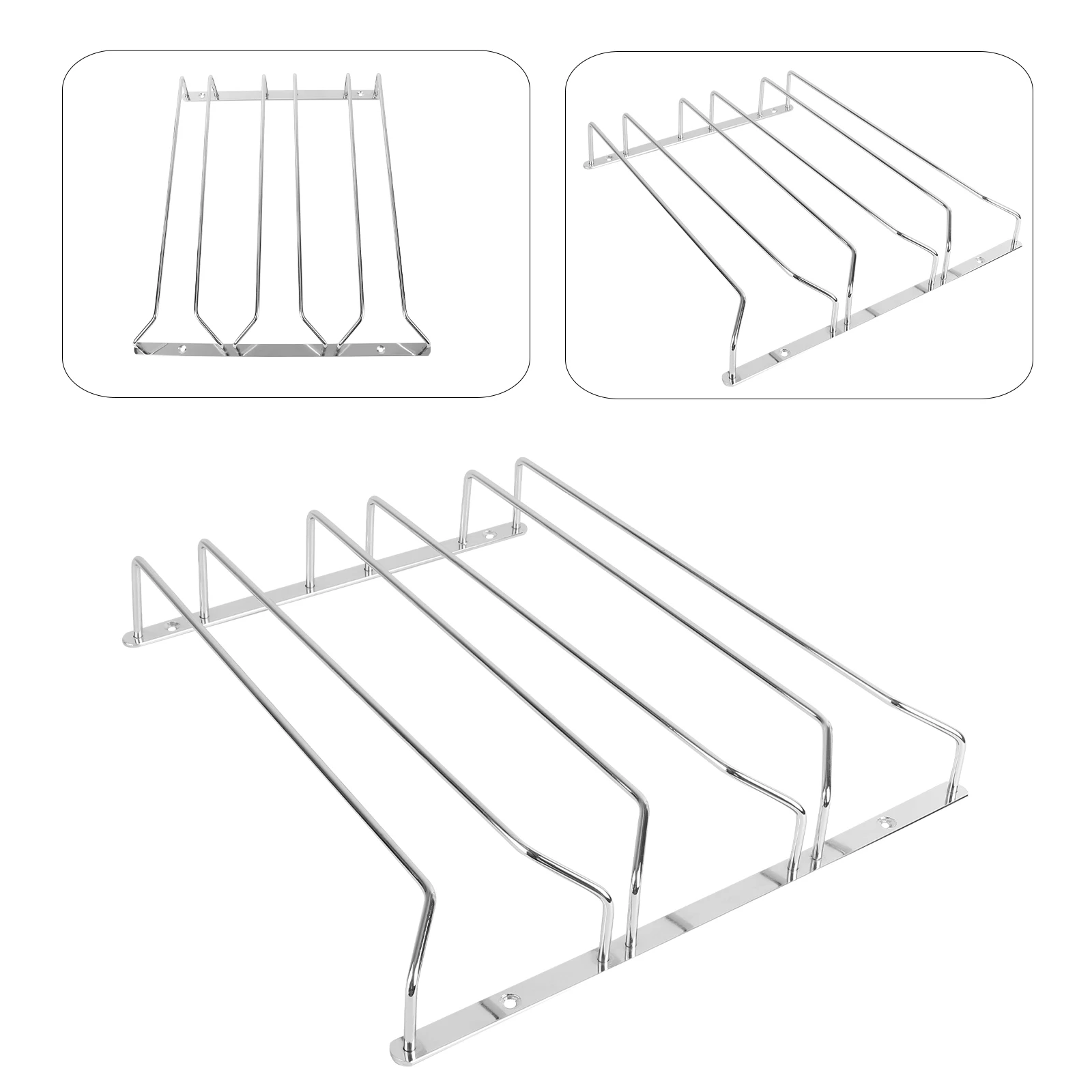 

Stainless Steel Wine Rack Kitchen Storage Holder Under Cabinet Large Capacity Cup Hanger Rustproof Modern Style Easy