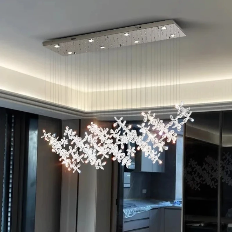 

Rectangular Modern Pendant Lamp Crystal Ceiling Light 3 Color Chandelier Hardware Hanging Cord for Kitchen Island Bar