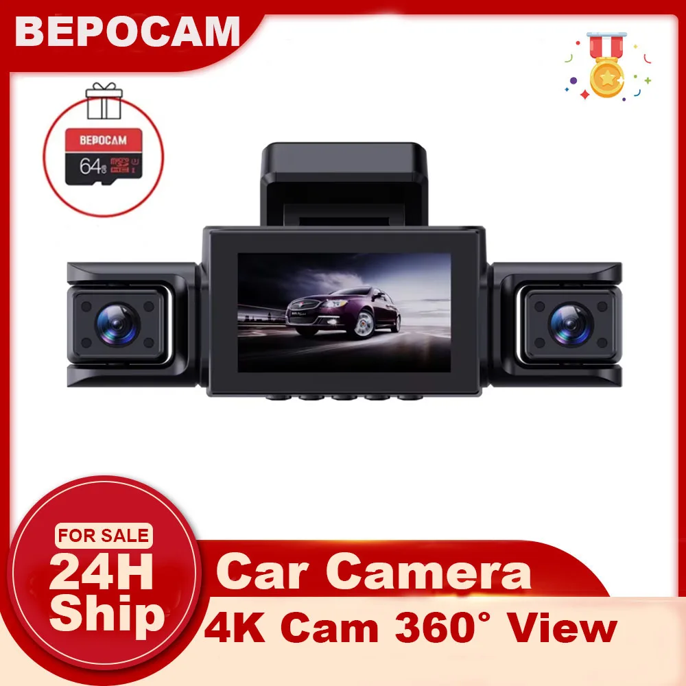 

BEPOCAM 3CH Car Camera dashcam 4k for Car 360 DVR Camera 24H Parking Mode WiFi & APP Control Video Recorder Night Vision