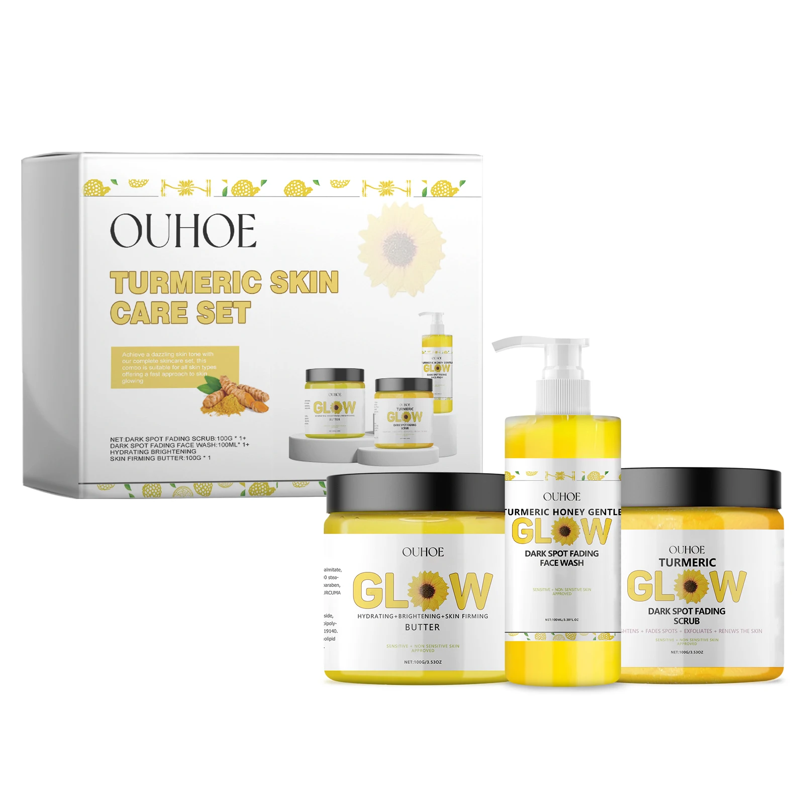 

OUHOE Turmeric Skin Care Set Fresh And Clean Hydrating OilControl Fade Out Fine Lines Firming Haun White Treatments 1pcs