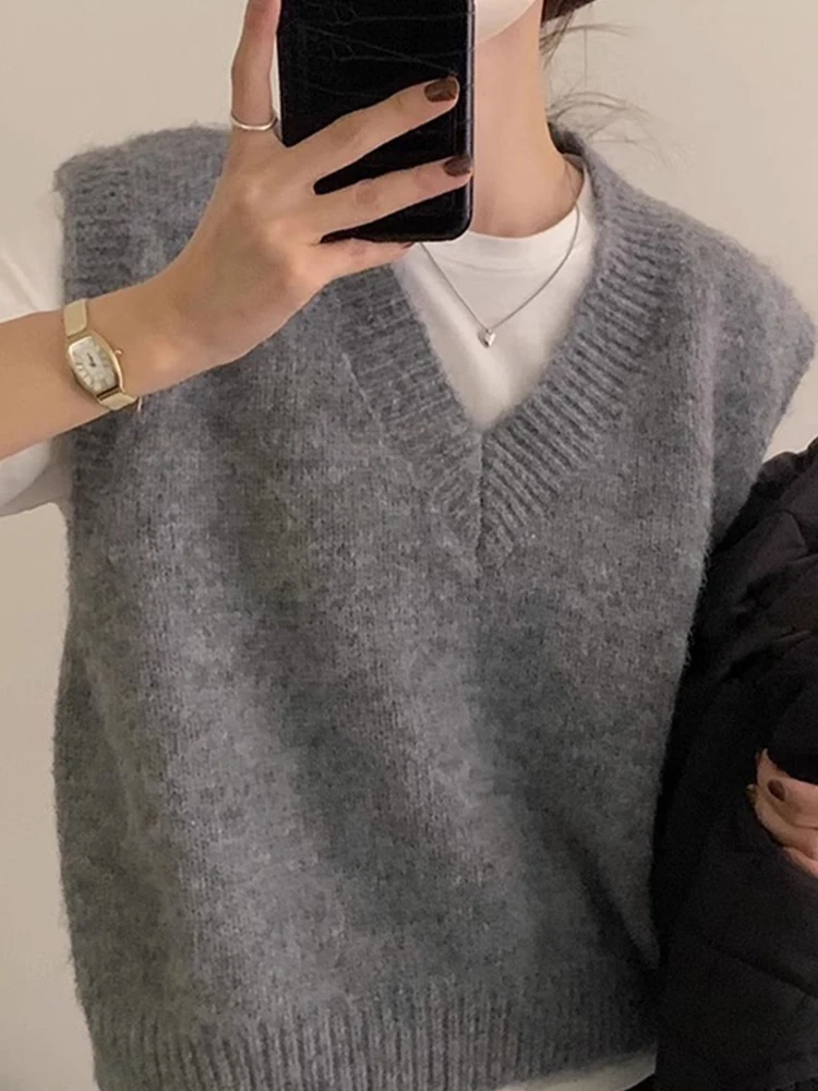 Frauen Gestrickte V-Ne Pullover Weste Lose Faul Sle Schichtung High-End-Gefühl Top Herbst Winter Neue Ankunft Casual süße Sle