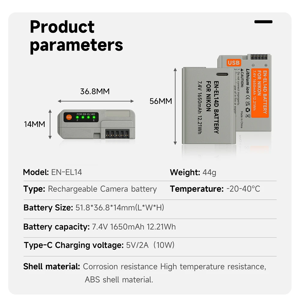 PALO EN-EL14 EN-EL14A USB Battery With LCD Battery Charger Case for Nikon DF D3100 D3200 D3300 D3400 D3500 D5600 D5100 D5200