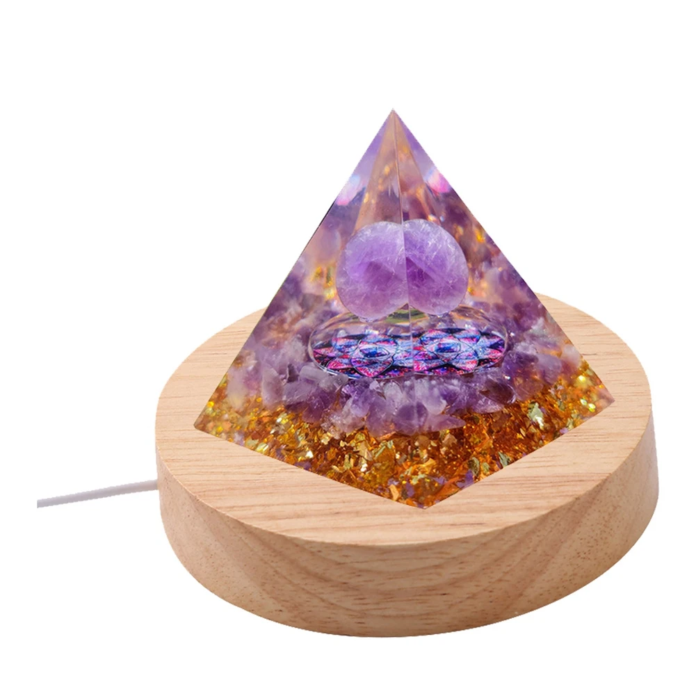 Tree Gemstone Pyramid Wood Light Base Display Stand Lamp Holder USB Socket Switch Control Crystal