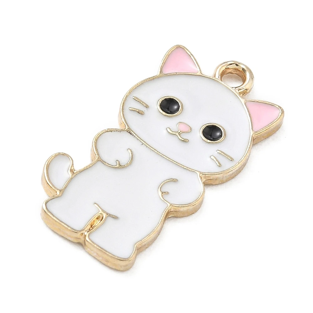 60pcs Alloy Enamel Cat Charms Cute White Cats Animal Pendants Bulk White for DIY Necklace Bracelet Handmade Craft Jewelry Making