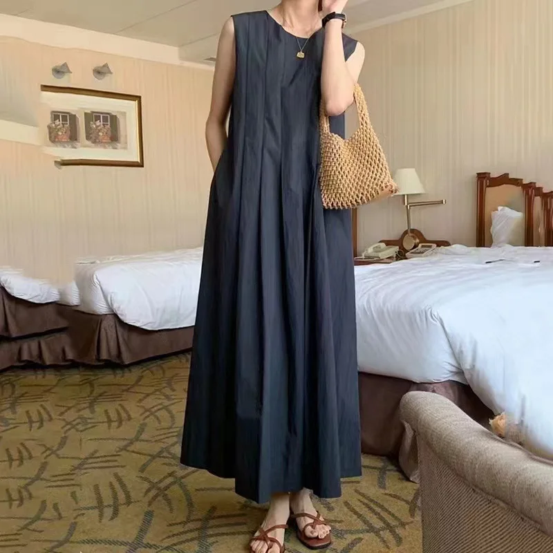 

Long Dress Women Vest Dresses Loose Sleeveless Cotton Vestidos Streetwear Simple Elegant Splice Y2k Maxi Summer 2025 Beach Work