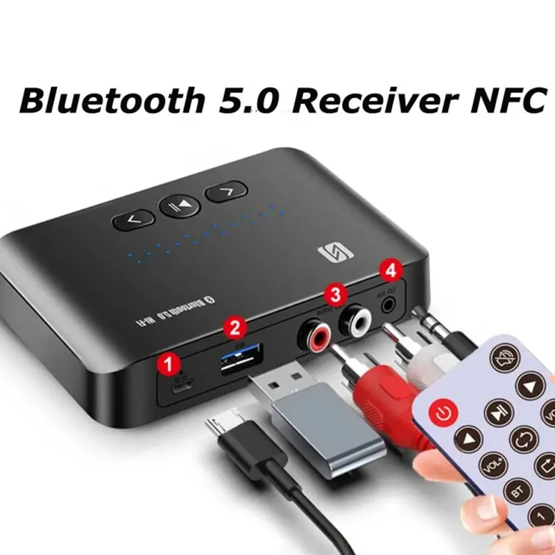 Kit receptor y transmisor NFC Bluetooth 5,0, estéreo, AUX, disco U, RCA, adaptador óptico inalámbrico Bluetooth para TV, PC, juego de altavoces para coche