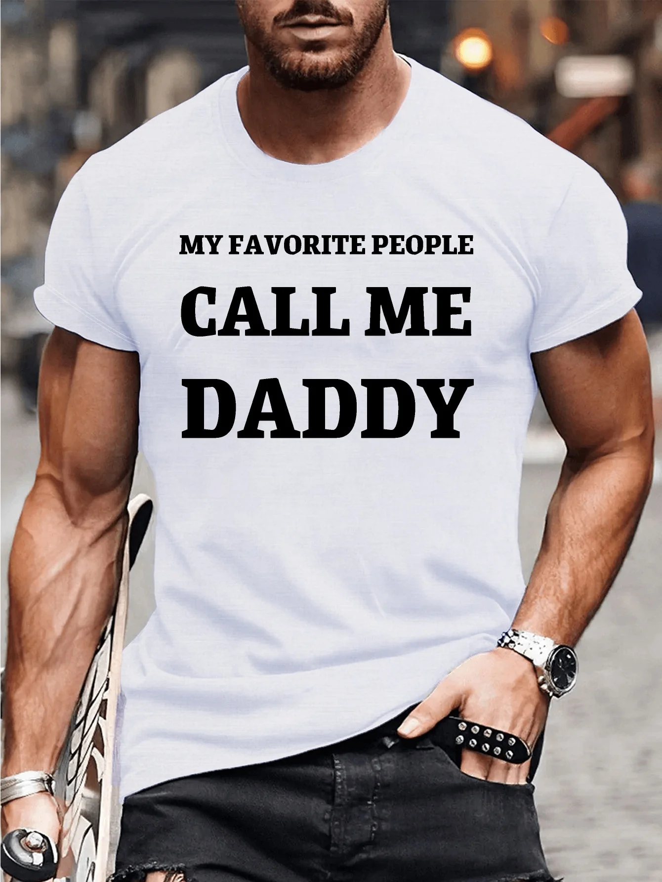 Favorite Daddy Crew Neck Fitted T-Shirt - Moisture-Wicking, Freedom of Movement, Slight Stretch Polyester Fabric - Perfect for C