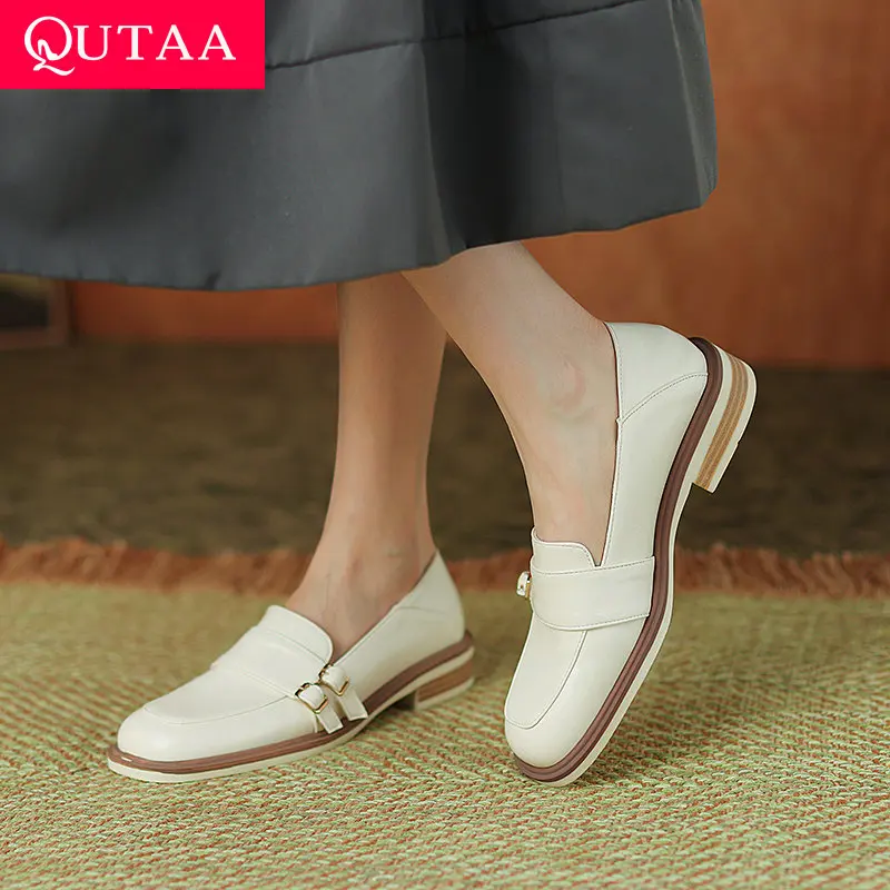 QUTAA 2022 Platform Cow Patent Leather Elegant Women Pumps Spring Autumn Square High Heel Fashion Female Shoes Size 34-43