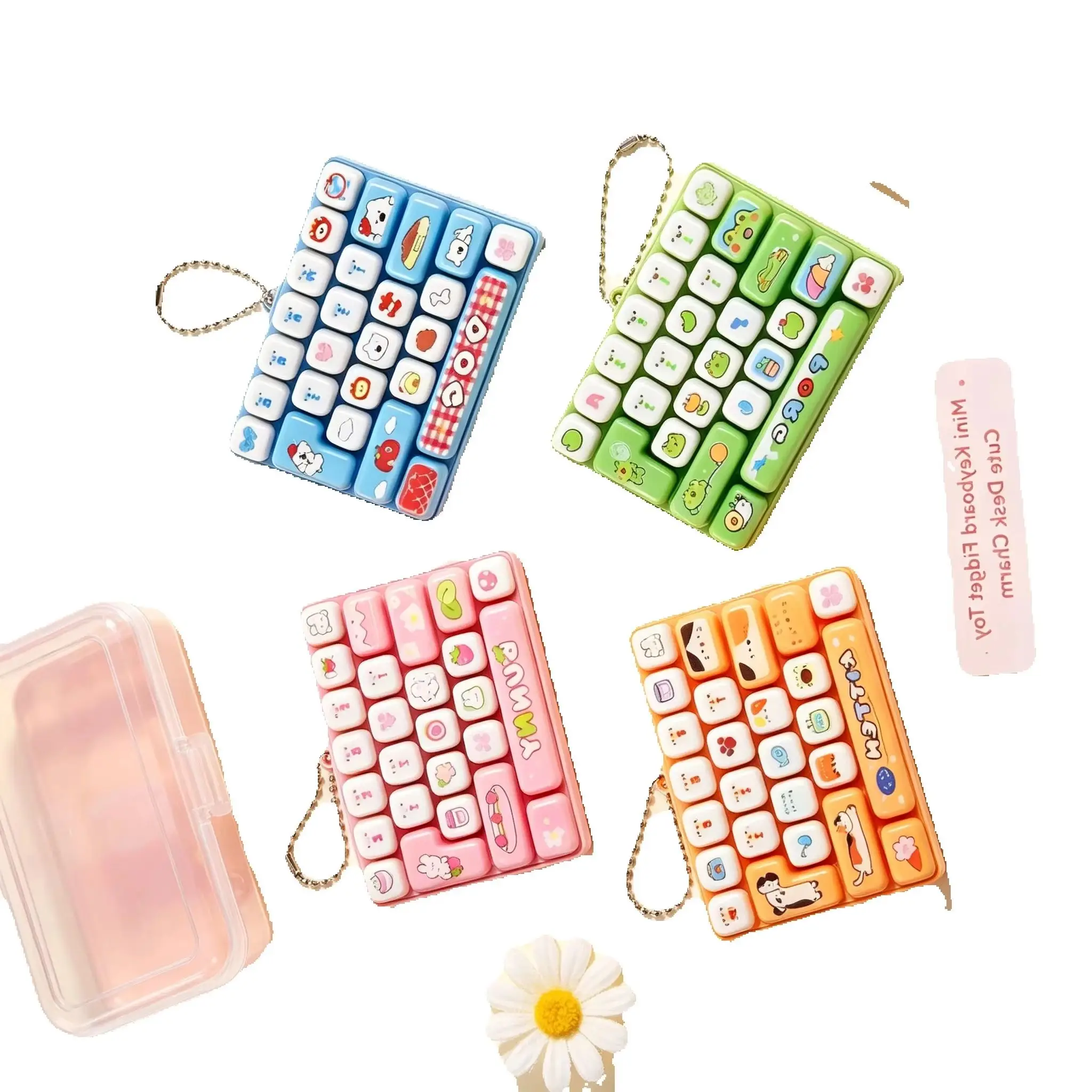 Mini 26 Key Caps Clicker Keychain 26 Keys Fidget Toy Anti Stress Keyboard Keyring Portable Bag Charm Fingertip Decompression Toy