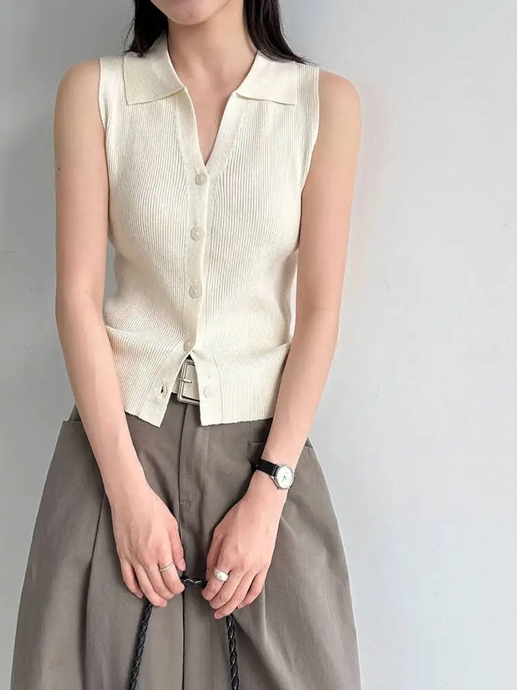 Women Orange Knitting Slim Elegant Tank Tops New V-collar Sleeveless Personality Fashion Tide Spring Summer