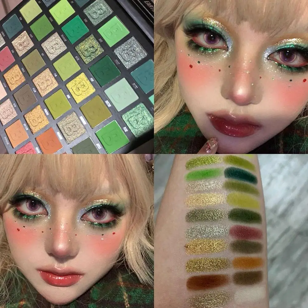 42 Colors Smoked Green Eye Shadow Plate Matte Pearlescent Punk Green Glitter Eyeshadow Halloween Eyes Makeup Palette Christmas