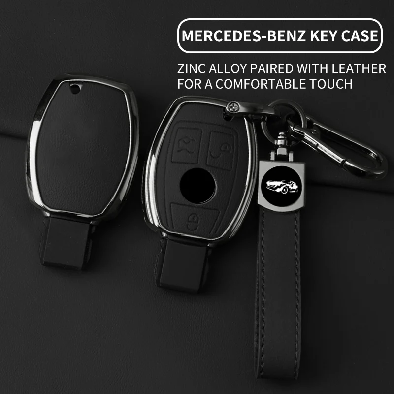 Alloy Leather Car Keychain Protective Cover for Mercedes Benz E C G M R S Class W204 W212 W176 GLC CLA GLA AMG Auto Accessories