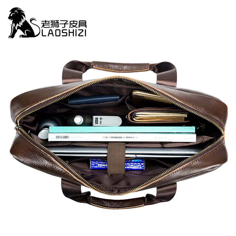 Brand Men 14 Inches Laptop Bags Large Capacity Shoulder Bag Fashion Genuine Leather Business Men Briefcase Messenger Bag Handbag